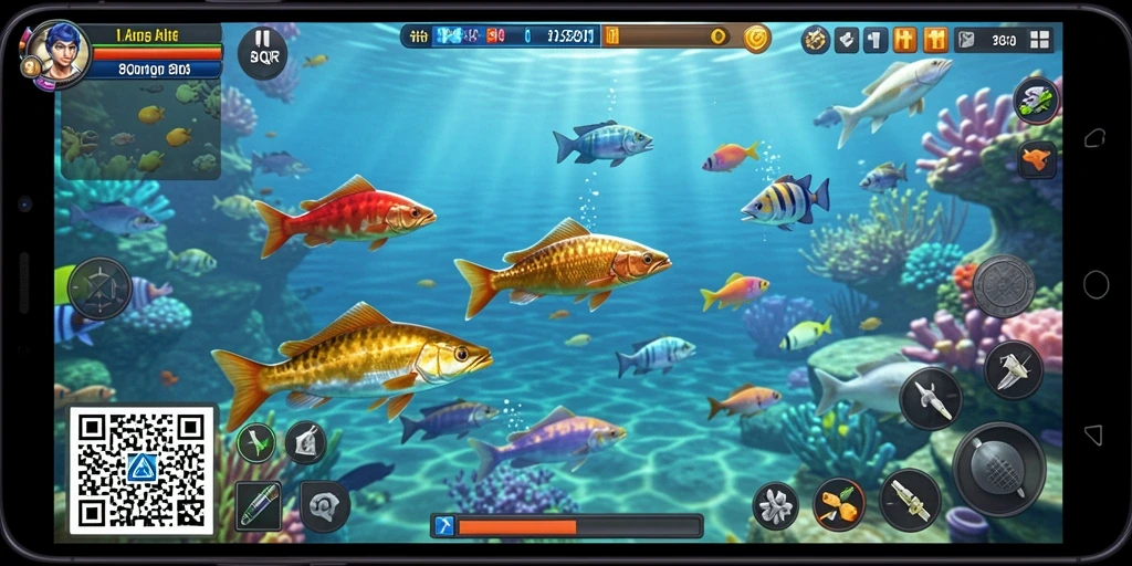 Screenshot gameplay 8QR yang menampilkan pengalaman menembak ikan.
