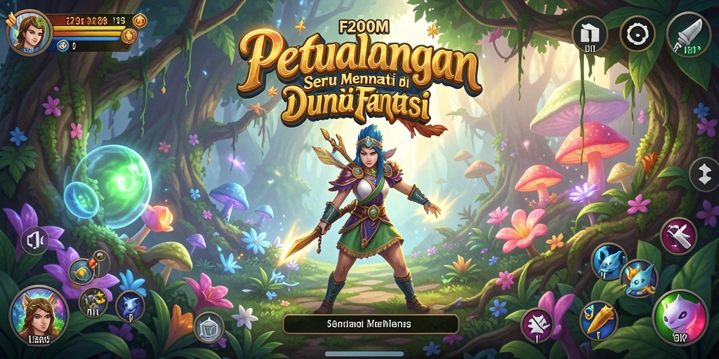 Tangkapan layar F200M menampilkan pertempuran epik dalam suasana petualangan.