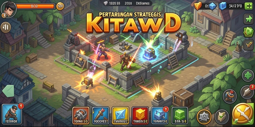 Tampilan gameplay menegangkan dalam KITAWD ready untuk pertempuran Tower Defense.