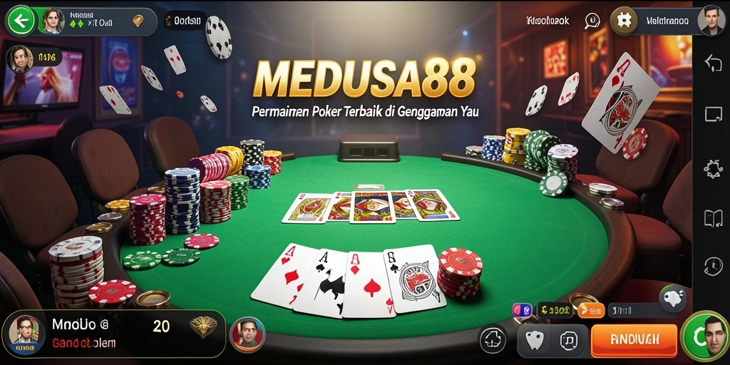 Tampilan gameplay poker yang seru dan interaktif di MEDUSA88.
