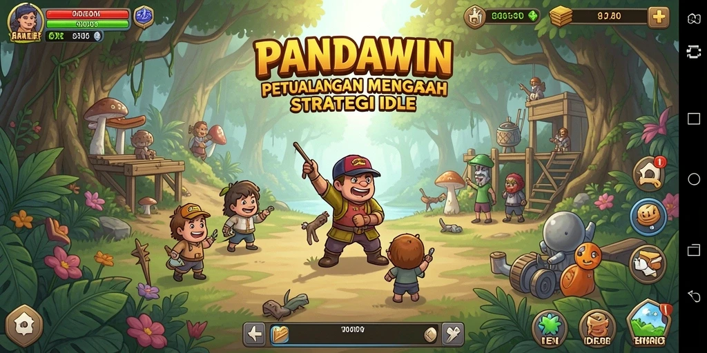 Screenshot utama PANDAWIN menunjukkan gameplay yang menarik dan karakter unik.