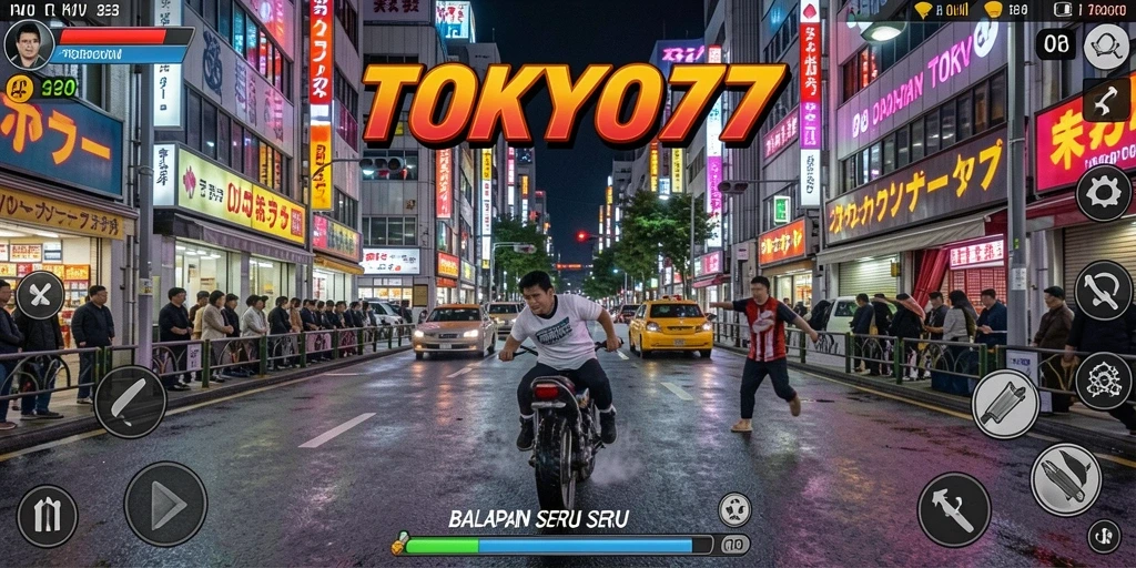 Gameplay seru di TOKYO77 saat balapan di Tokyo.