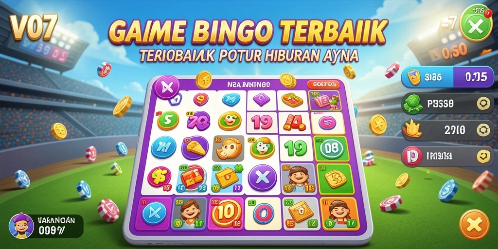 Tampilan gameplay seru di V07 dengan kartu Bingo yang berwarna-warni.